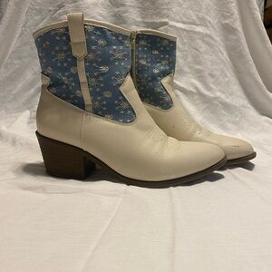 Cream and Denim Ankle Boots